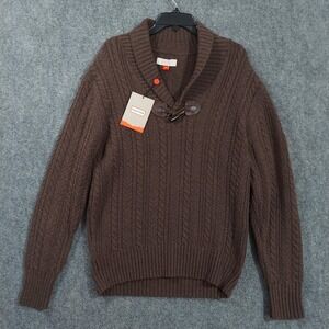 Hunter Sweater Mens Medium Brown Wool Cable‎ Knit Shawl Collar Toggle Pullover